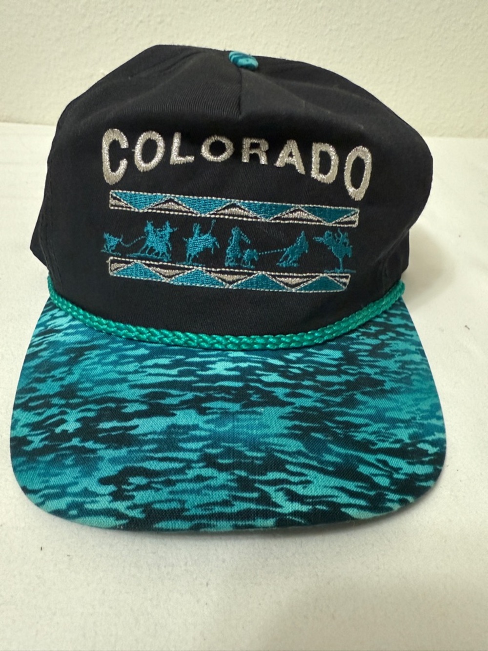 Vintage Colorado Western Snapback Hat Teal Black Rope Cap